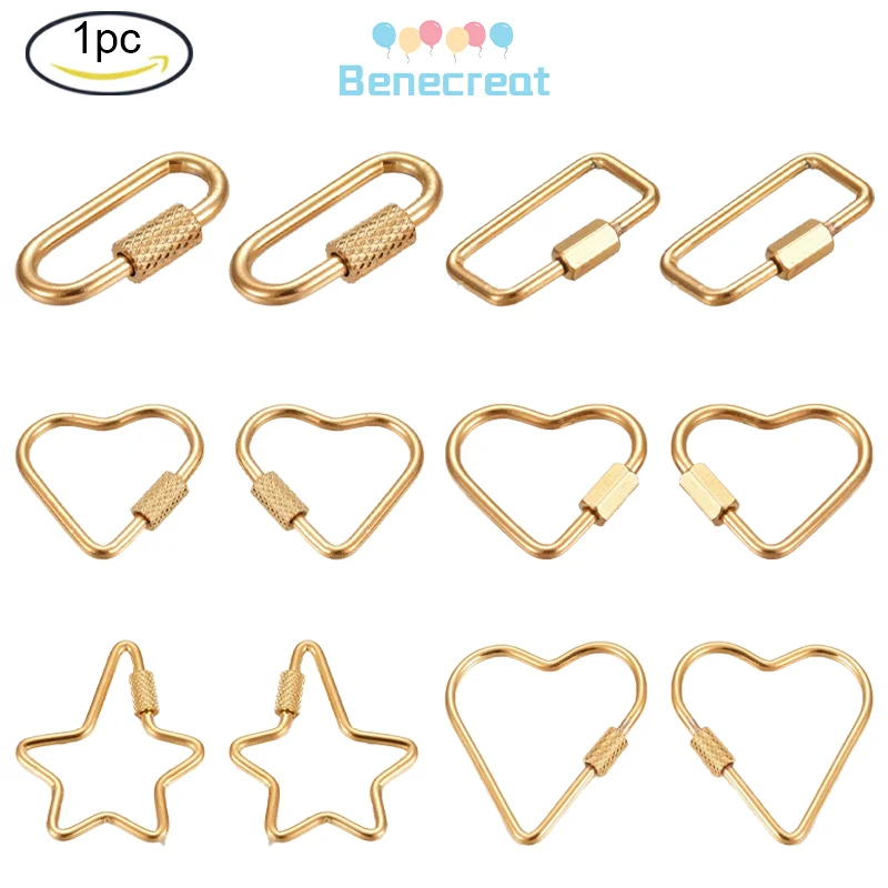 1pc Ion Plating(IP) 304 Stainless Steel Screw Carabiner Lock Charms for Necklaces Making Oval Golden 25.5x14x4mm Screw: 7x4mm