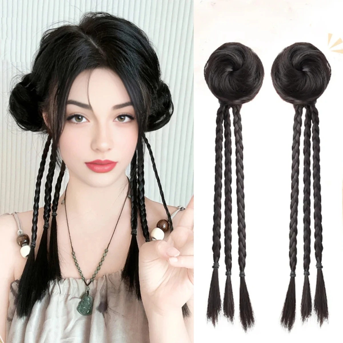 

Braid ponytail y2k online celebrity grab clip half tied ball head twist long hair boxing braid women's doubles ball head