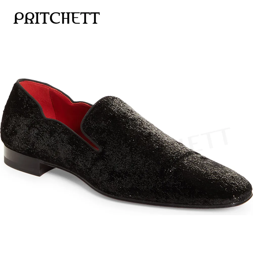 

Dandy Chick Velvet Loafers In Black Large Size Trendy Square Heel Business Shoes Casual Personality Formal Men's Shoes