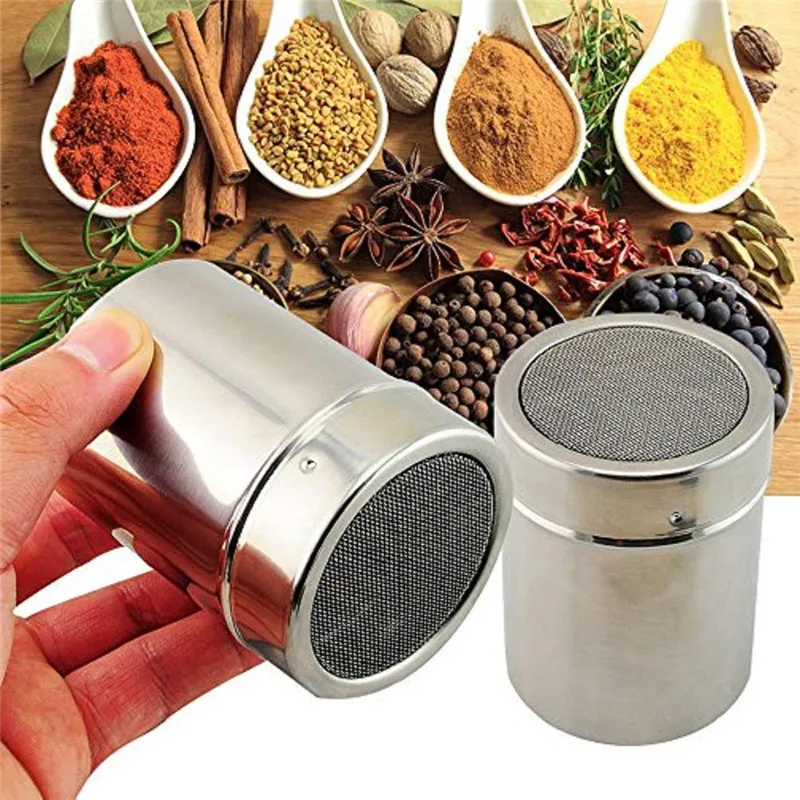 3 Sizes Stainless Steel Coffee Duster Cocoa Cinnamon Sugar Gauze Mesh Jar Seasoning Bottle Coffee Sifter Lid Cooking Tools