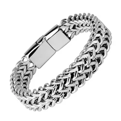 Classic Versatile Silver Color Chain Bracelet Men\'s Stainless Steel Bracelet with Metal Magnetic Buckle Bracelet