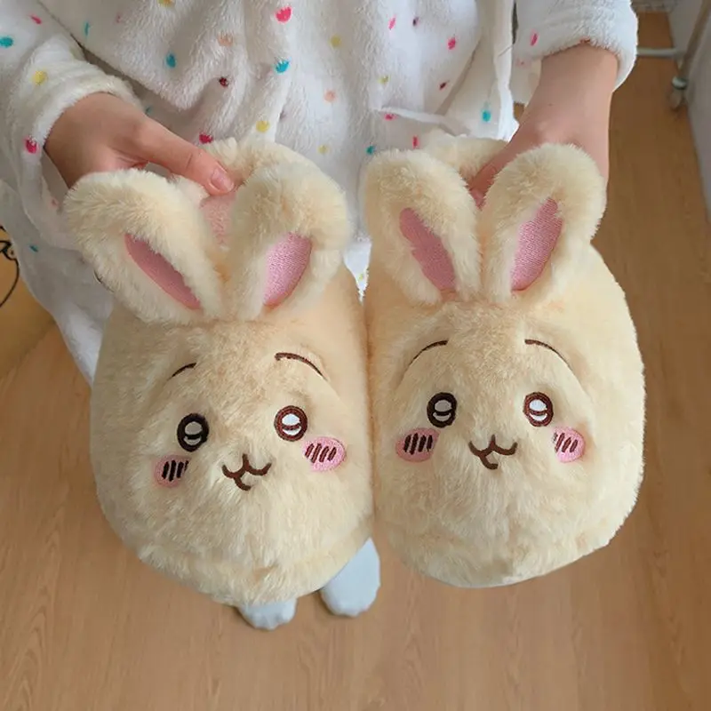 

Chiikawa Usagi Women's Plush Slippers Anime Winter Kawaii Cartoon Cute Thicken Warm Girl Anti Slip Plush Warm Cotton Shoes Gifts