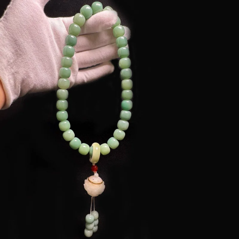 Green Bodhi Root Large Barrel Bead Handheld Luminous Incense Burner with Loop for Car Hanging Decoration
