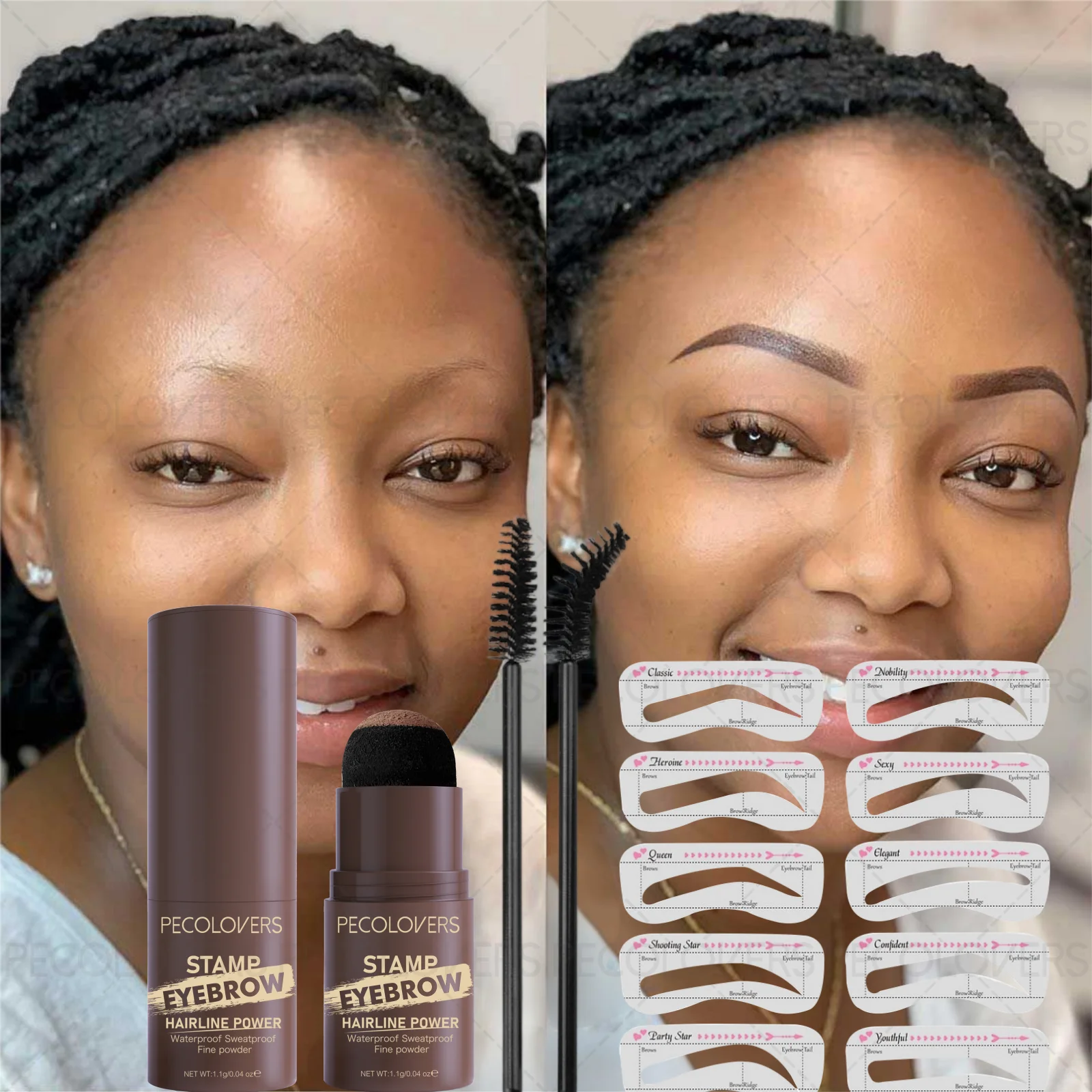 3PCS/Set Eyebrow Shaping Powder- with Brush and Brow Stencil, Waterproof, Hairline Filling, Essential Makeup Tool for Daily Use