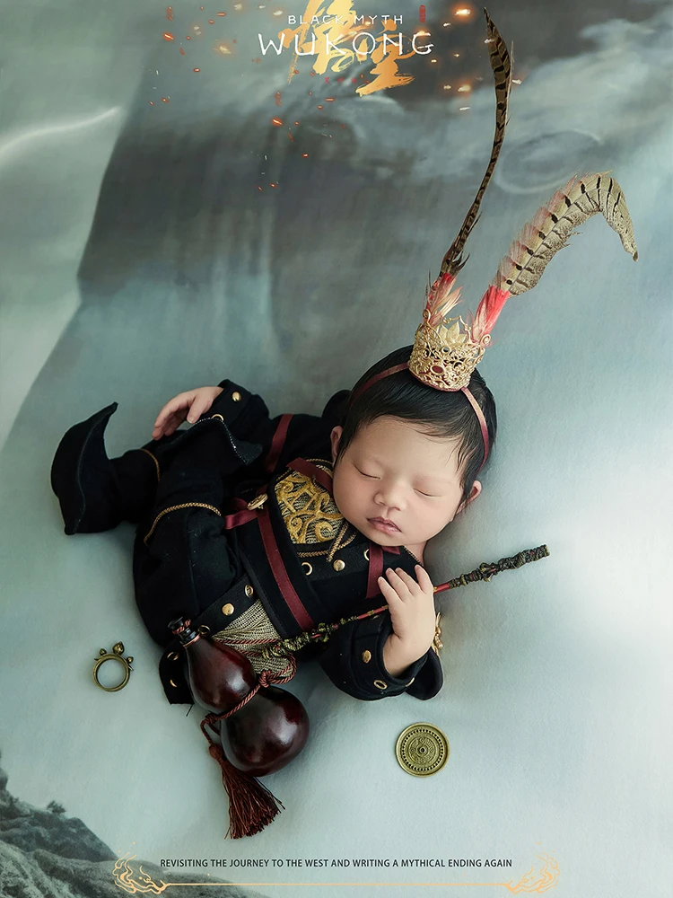 Mythical Style Newborn Photography Props Boys Role-Playing Costumes Wukong Classic Character Outfit Infants Photography Outfit