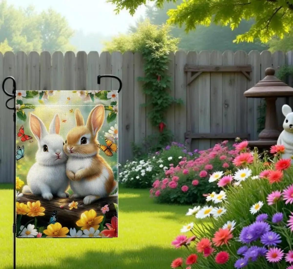 Spring Summer Flowers Butterfly Bunny Garden Flags for Outside 12x18 Double Sided, Small Burlap Seasonal Farmhouse Yard Flag PPZ