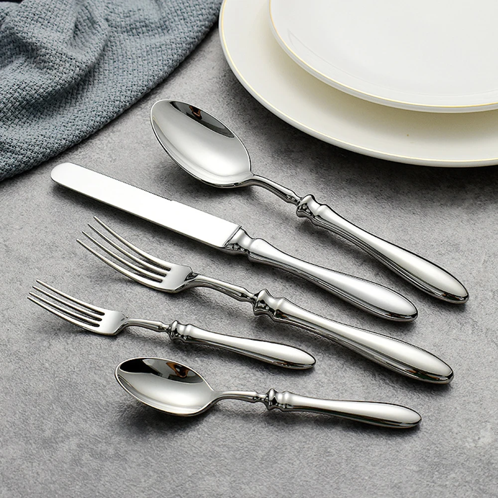 

5pcs 18/10 Stainless Steel Cutlery Set Roman Handle Luxury Gold Steak Knife Fork Spoon Tableware Dinnerware Dishwasher Safe