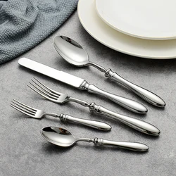 5pcs 18/10 Stainless Steel Cutlery Set Roman Handle Luxury Gold Steak Knife Fork Spoon Tableware Dinnerware Dishwasher Safe