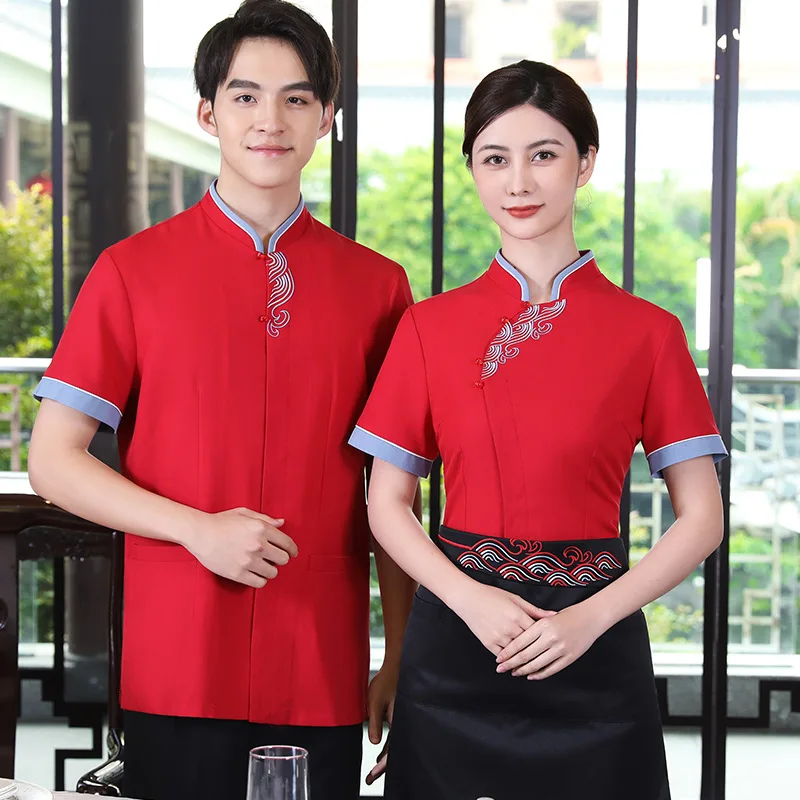 

Dining Overalls Suit Chinese Style Hotel Waiter Short Sleeve Hot Pot Restaurant Summer New Clothing for Wo