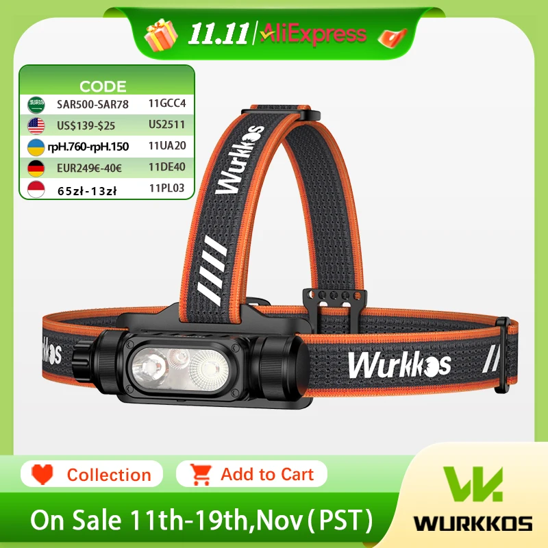 Wurkkos HD16 رئيس مصباح يدوي 2500LM الصيد كشافات 18650 EDC مصباح قابل لإعادة الشحن IP66 التخييم ضوء مع بقعة الفيضانات الضوء الأحمر