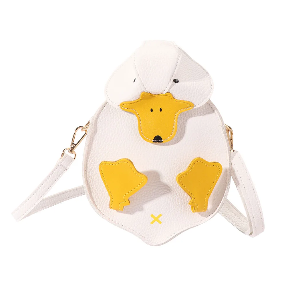 Fashion Contrast Color Duck Shape Bag Cute PU Leather Cartoon Duck Bag Creative Zipper Crossbody Bag Girls