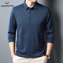 Camiseta polo casual empresarial masculina, blusa confortável de algodão sólido, manga comprida, verão