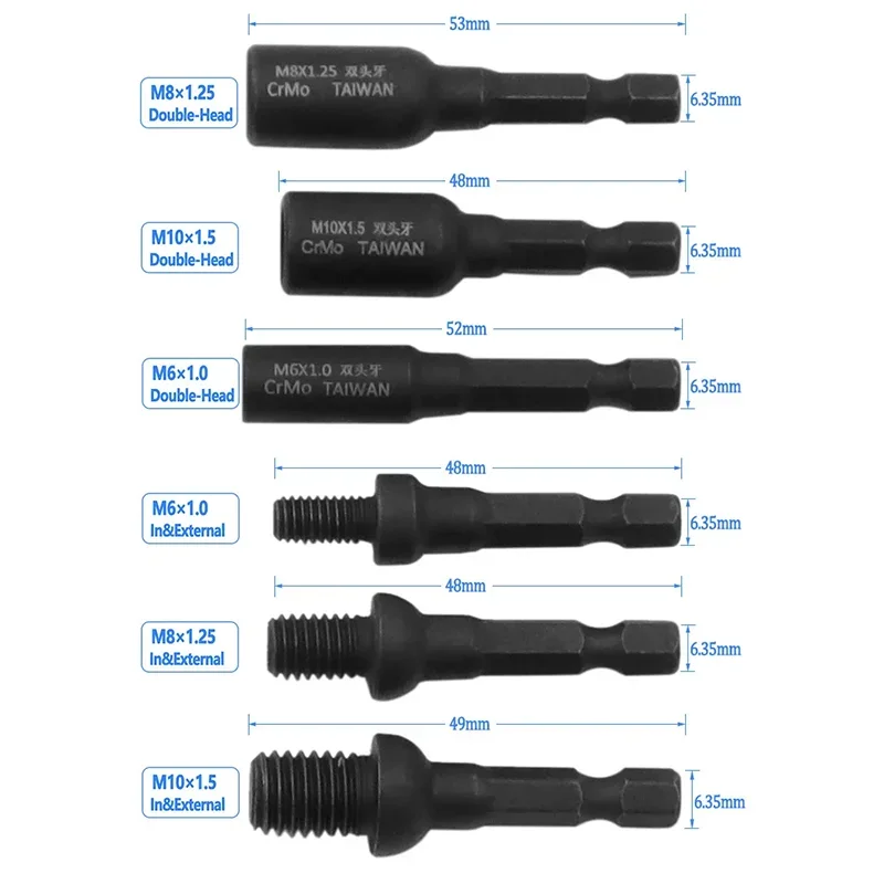 For M6 M8 M10 1/4 Hex Shank Square Driver Tap Die Socket Adapter Thread Screw Internal and External Screw Self Attack Sleeve