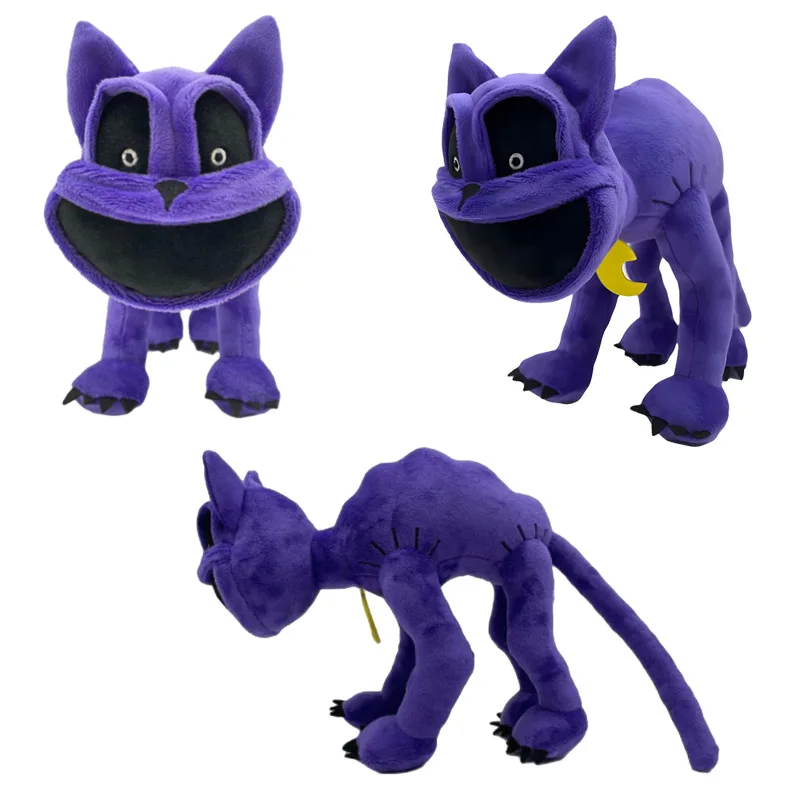 Juguete de peluche de gato sonriente, peluche de Terror púrpura, monstruo de boca grande, relleno de dibujos animados, regalo de decoración del