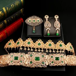 Marokko Traditionele Bruiloft Riemen Met Groen Rood Strass Gold Plating Bridal Jewelries Etnische Vrouwen Bijoux Luxe Bruid Gift