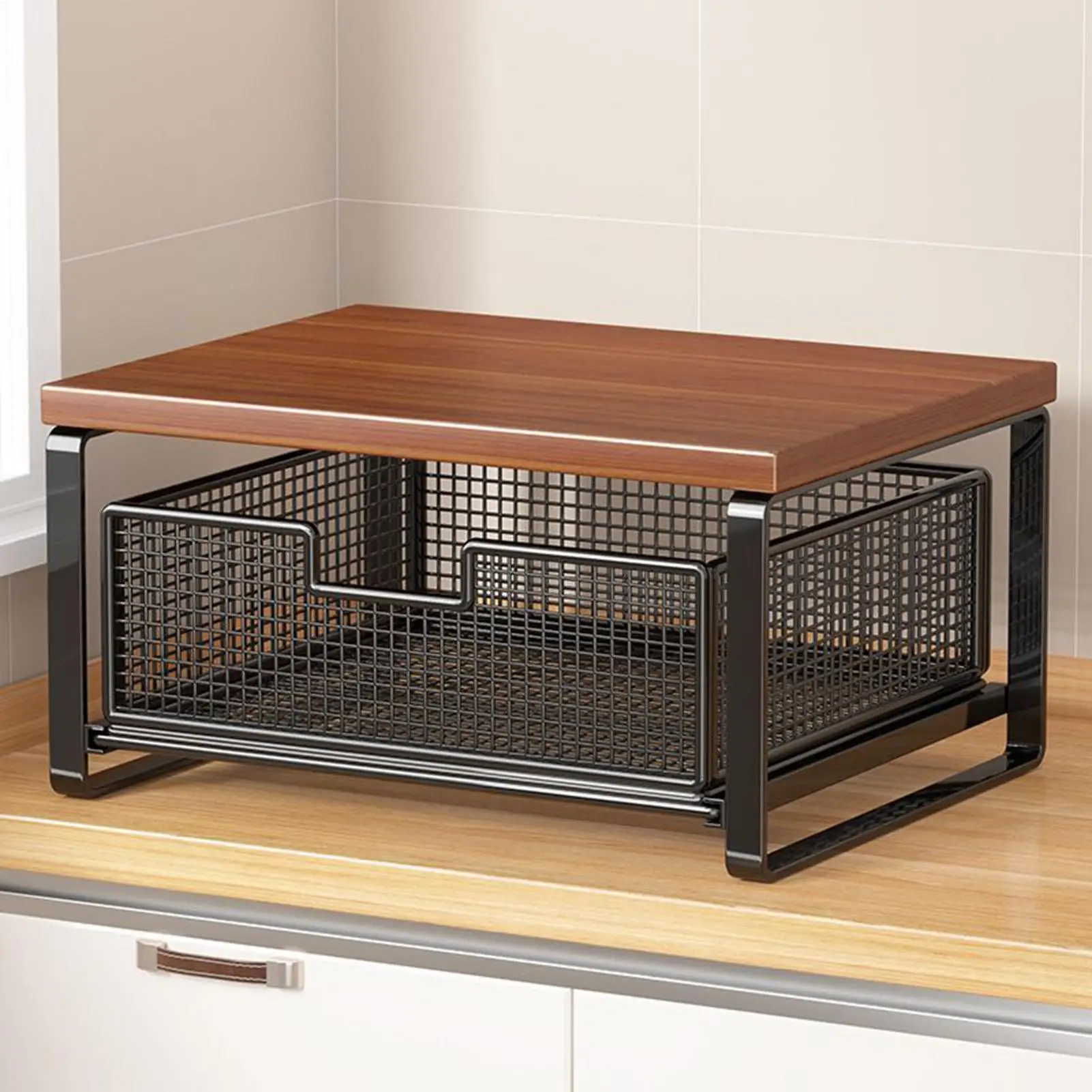 Double-Tier Printer Stand with Storage Space Saving Office Organizer Desk Printer Shelf for Home School Kitchen Counter