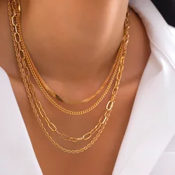 Retro Gold Color Metal Flat Snake Hollow Cross Chain Collarbone Necklace 2025 Layered Creative Girl Fashion Charm Jewelry Gift