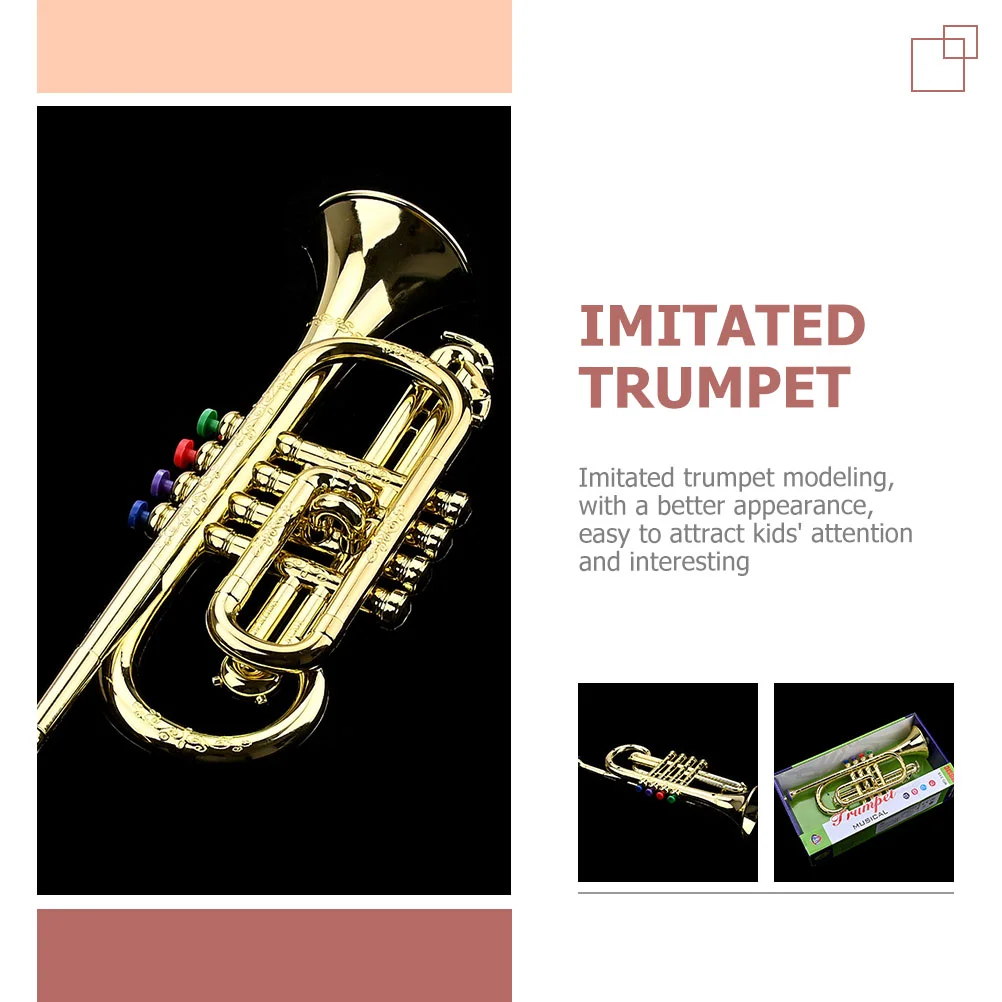 Band Instruments ของเล่นจําลองลําโพงของเล่นเด็กดนตรีของเล่นเด็กปริศนาจําลองทรัมเป็ตพลาสติกสีทอง