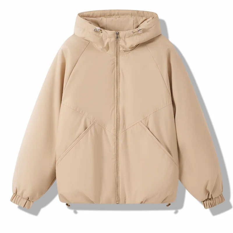 패션 재킷 여성용 신상 가을 겨울 2025 후드 따뜻한 솜 패딩 코트 끈 조절 캐주얼 아우터 루즈 여성용 외투 상의