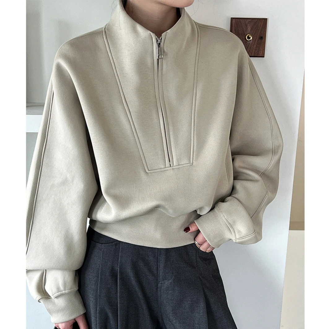 

Tops Women Top Zipper Stand Collar Full Sleeve Sexy Y2k Streetwear Casual Regular Solid High Waist Elegant Work Slim Fit 2026