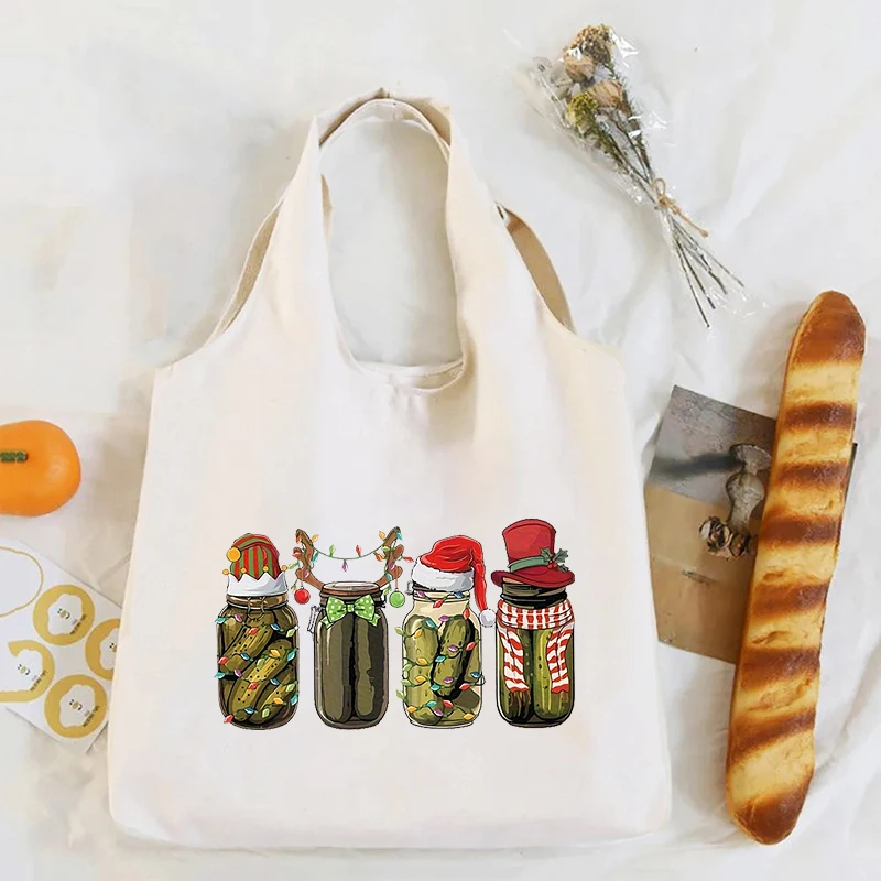 Bolso de hombro de lona de Feliz Navidad, organizador de gran capacidad, bolsa de almacenamiento de viaje, bolsas de compras reutilizables, caja de almuerzo, regalo de Navidad