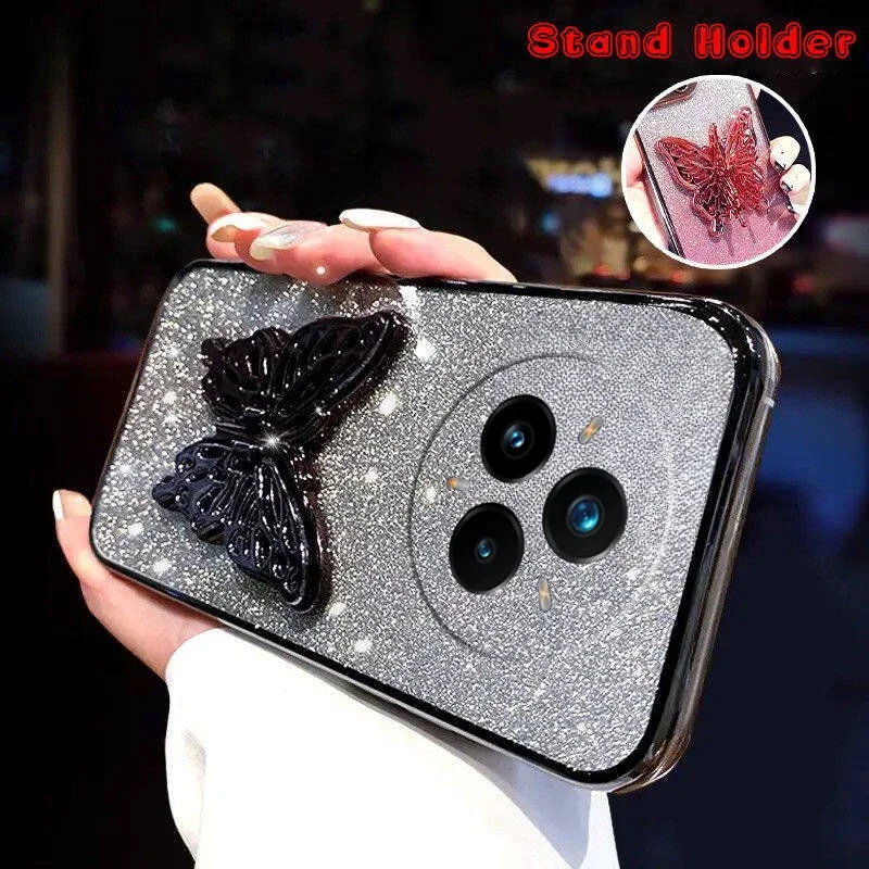 حافظة لهاتف Realme 14 Pro Plus 5G 14 X حافظة فاخرة على شكل فراشة لامعة لهاتف Realme 14X 14 Pro Plus غطاء خلفي ناعم #5