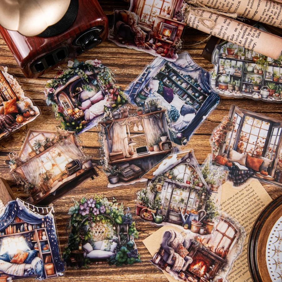 Pegatinas de tema de cabaña de jardín, pegatinas duraderas para mascotas, fundas de teléfono, guitarra y monopatines, 1 unidad