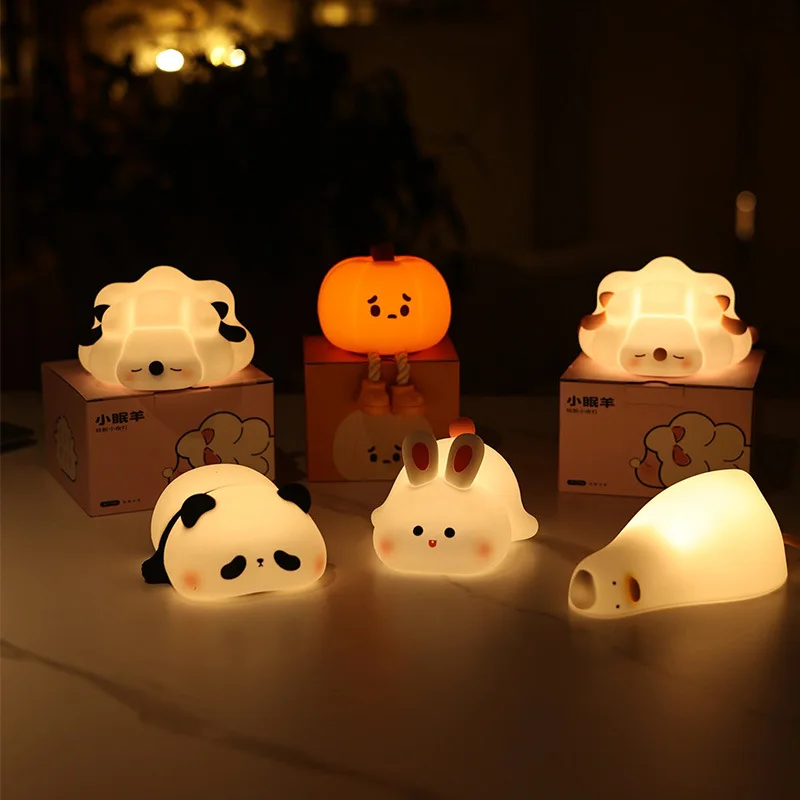 Christmas Night Light Reindeer Led Desk Table Lamp Halloween Pumpkin Soft Silicone Nursery Mood Light Baby Kid Bedroom Decor