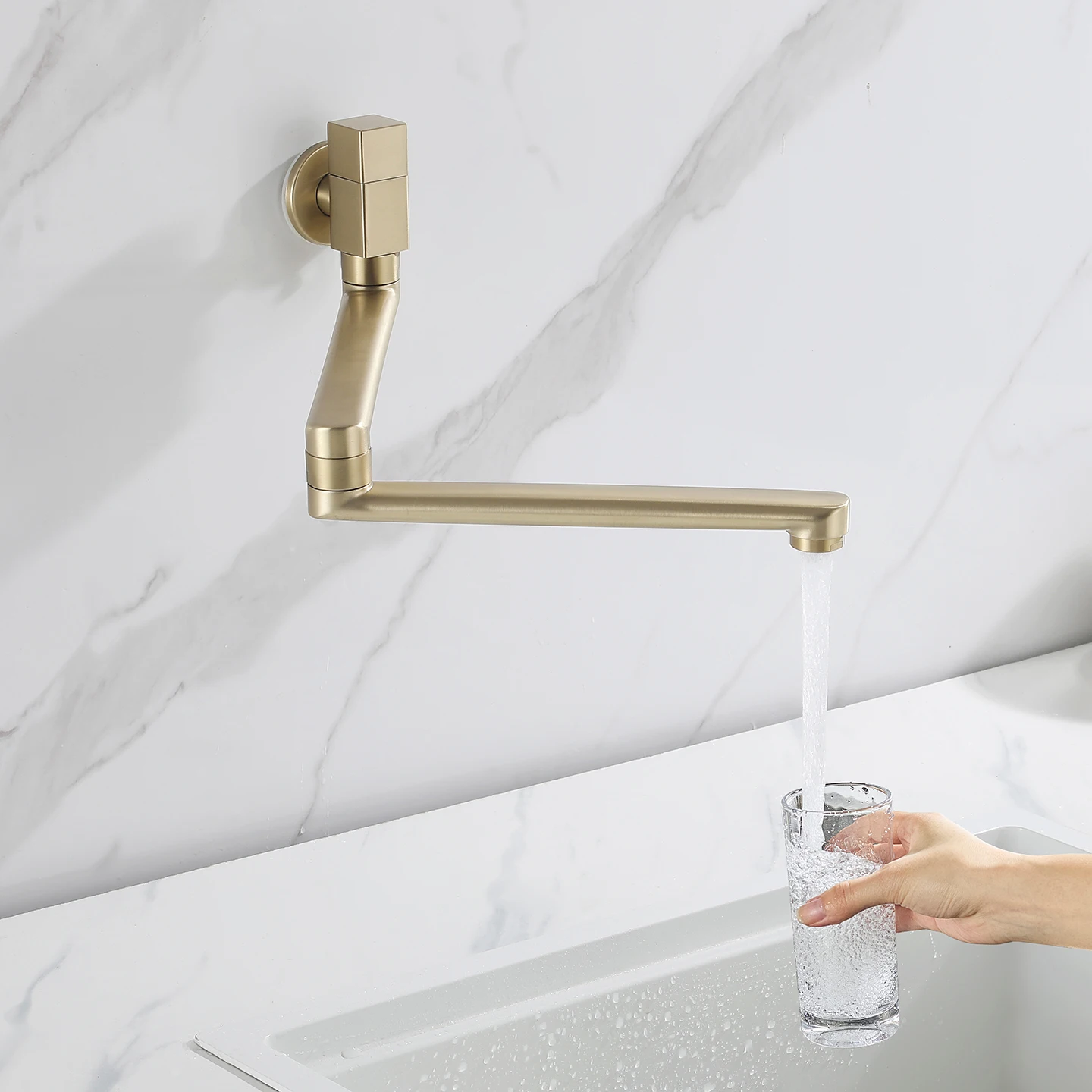 Kitchen Pot Filler Faucet Wall Mount Single Cold Folding Sink Faucet Modern One Handle Kitchen Sink Faucet Brushed Gold