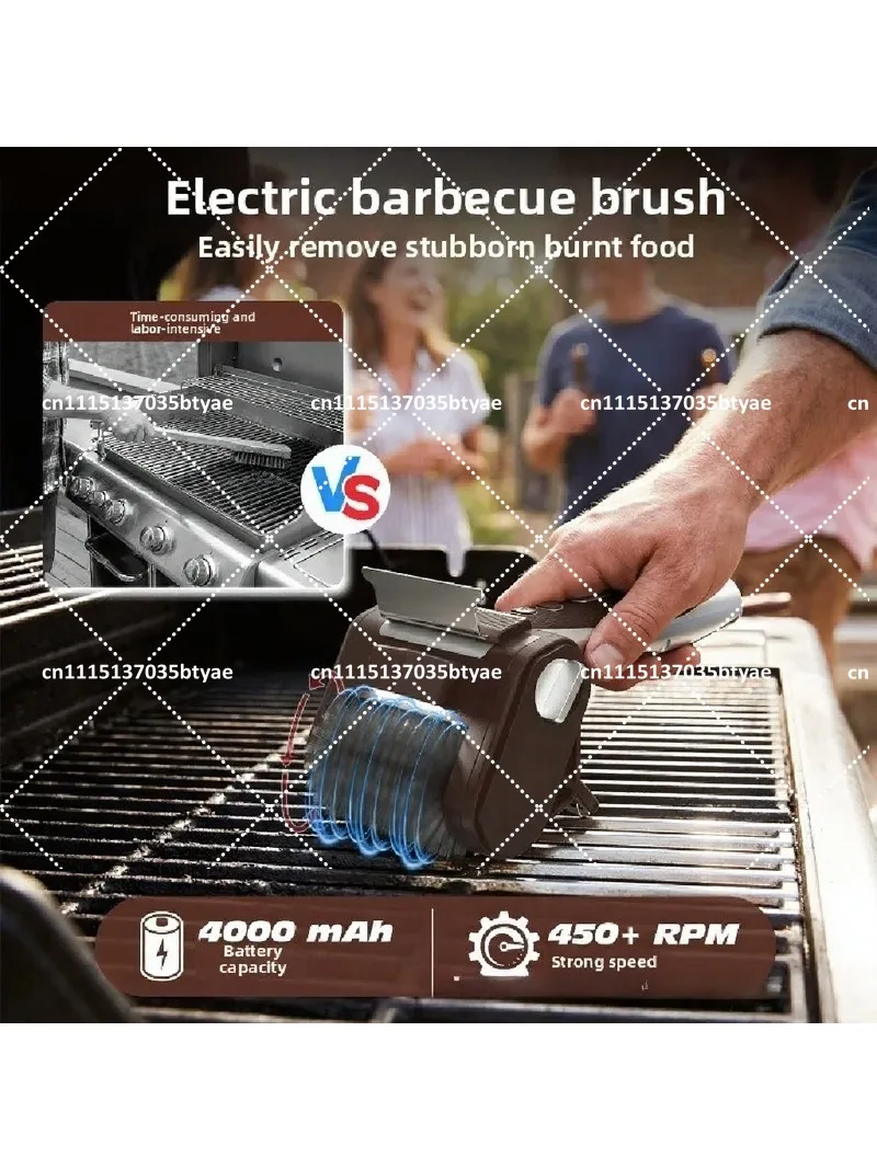 Electric BBQ Brush with LED Light, Stainless Steel Head, Wireless High Power Grill Cleaning Tool for Outdoor Camping