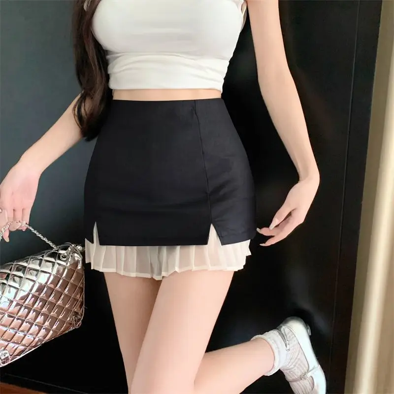 

College Style Sexy Slim Short Skirt New Small Skirt Pants Design-sensual Mesh Splicing for Women's