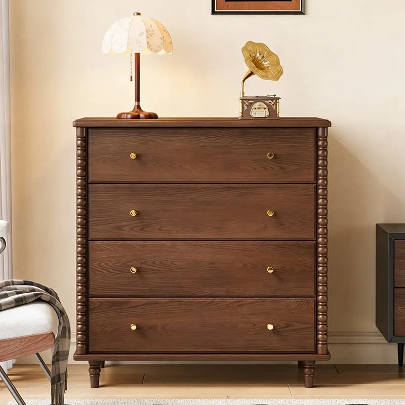 French retro Hepburn four chest cabinets ash wood storage bedroom lockers antique living room lockers side