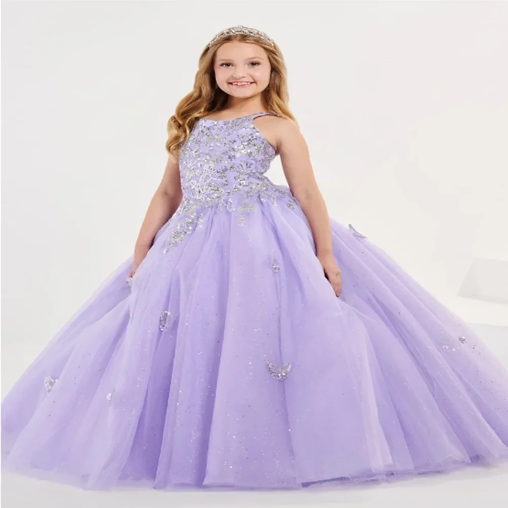 Vestido de niña de flores, vestido de princesa de encaje de perlas para niña, vestidos de primera comunión sin mangas, vestido de fiesta de boda para niño