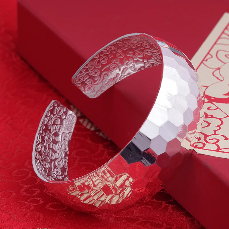 

Модный открытый гладкий браслет шириной 999 пробы, женский серебряный браслет на день рождения