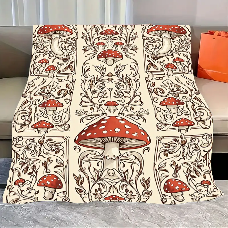 

1pc Flannel Blanket Rustic Mushroom Print Throw Blanket for Cozy Home Decor