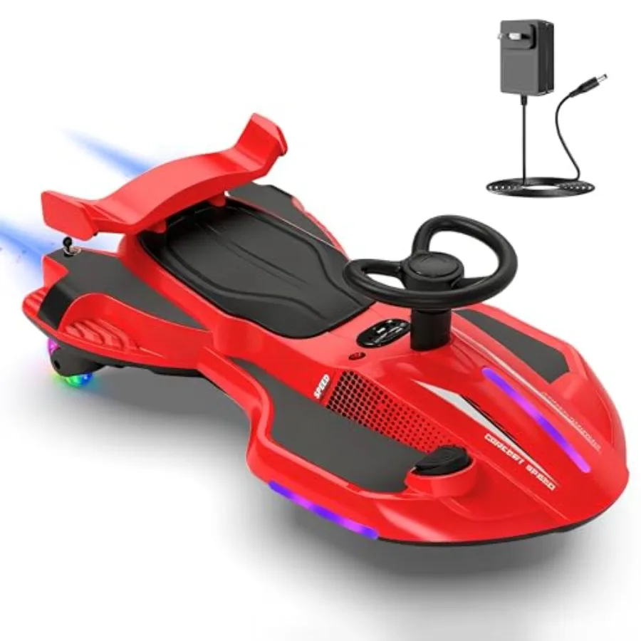 

' 12V electric wiggle car with pedal: ABS plastic red/black rechargeable 2-in-1 swing devil drifting toy with backrests anti-ro