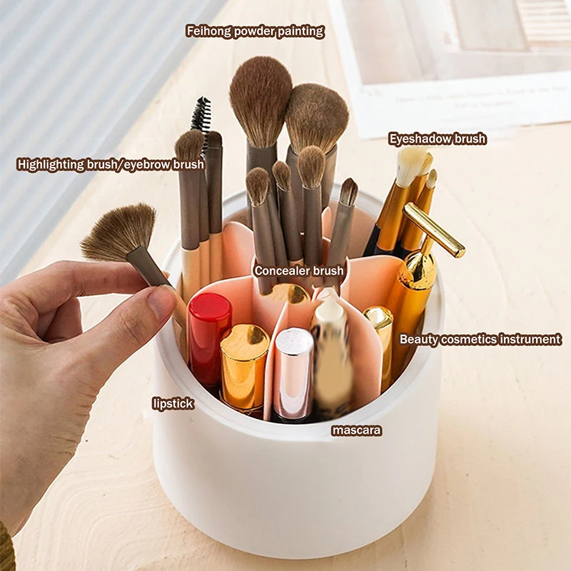 360 °   Balde giratório para pincel de maquiagem com caixa de armazenamento de cosméticos com tampa à prova de poeira
