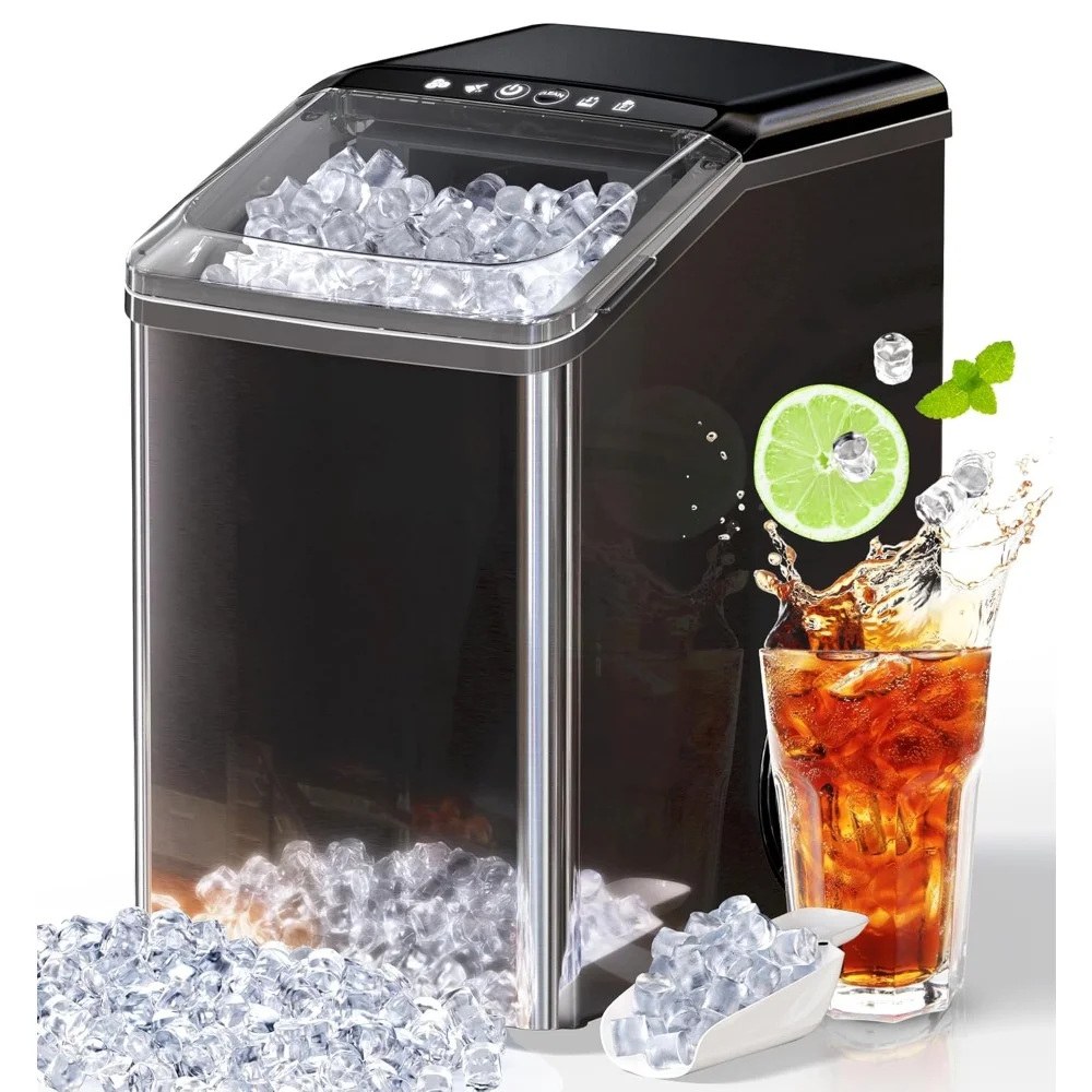 HAOYUNMA Kostkarka do lodu na blat, 40lbs/24H Przyjazna dla zębów miękka maszyna do żucia Pebble Ice Machine, samoczyszcząca z rurką spustową