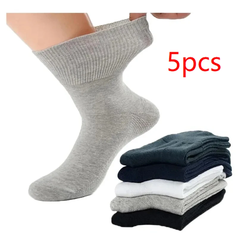 10PCS=5Pairs Loose Mouth Socks Diabetic Prevent Varicose Veins Cotton Comfortable Older Hypertensive Patients Fat Man Socks Gift