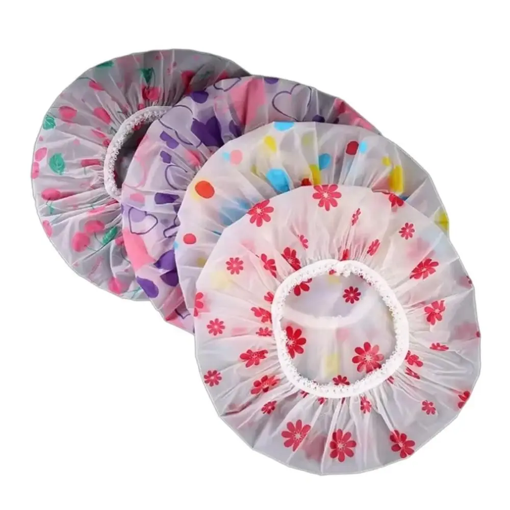 4 pcs 2025 Wide Elastic Band Shower Cap Reusable Anti-oil Dry Hair Cap Thickening Waterproof Bathroom Accessories
