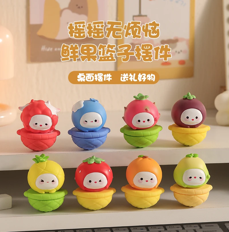 Cute Fruit Character Wobble Figurine Desktop Ornament Fruit Basket Tumbler Creative Tabletop Display Home Gift
