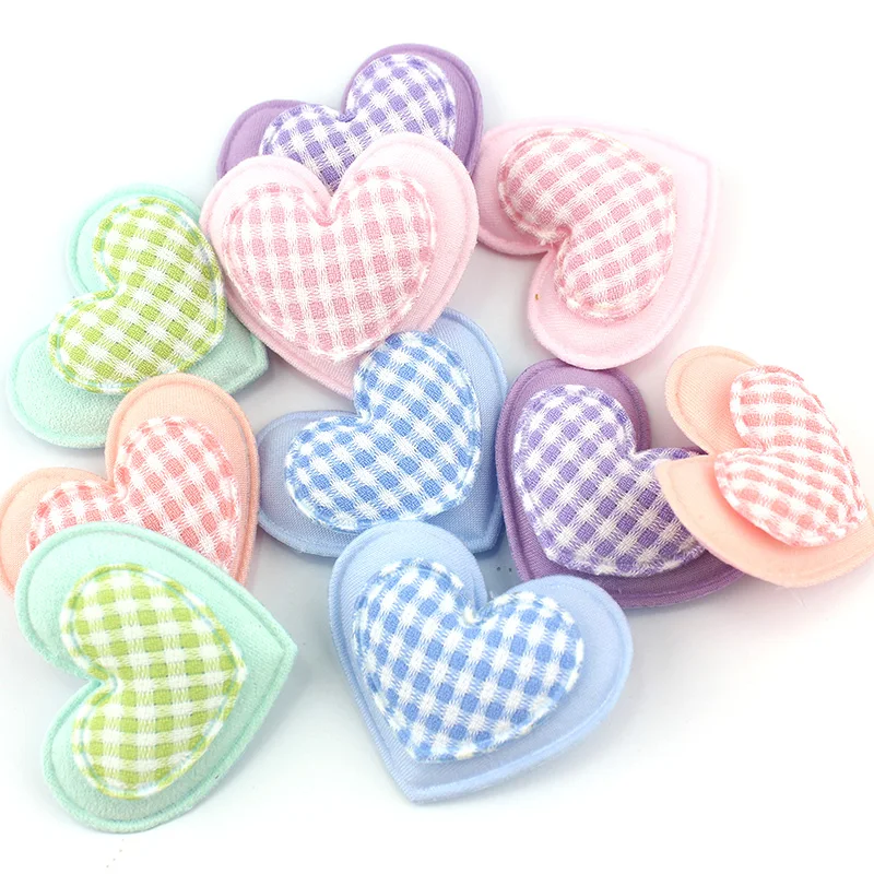 25Pcs 4.5cm Handmade Double Layer Heart Padded Appliques For DIY Headwear Hairpin Crafts Decoration Accessories