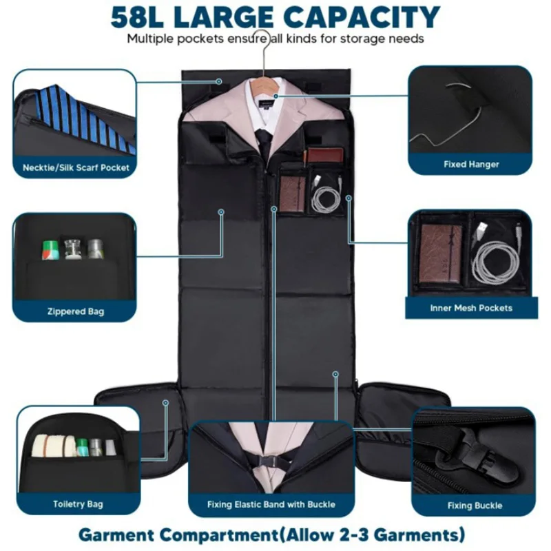 Business Travel Bag Large Capacity Garment Storage Pack Multi-pocket Shoulder Bags with Shoe Pocket Multifunctional Luggage Pack