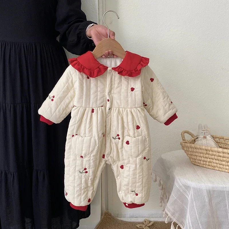 2025 New Winter 0-24M Toddler Baby Girl Thicken Warm Romper Infant Baby Girls Jumpsuit Children Thicken Warm Clothing