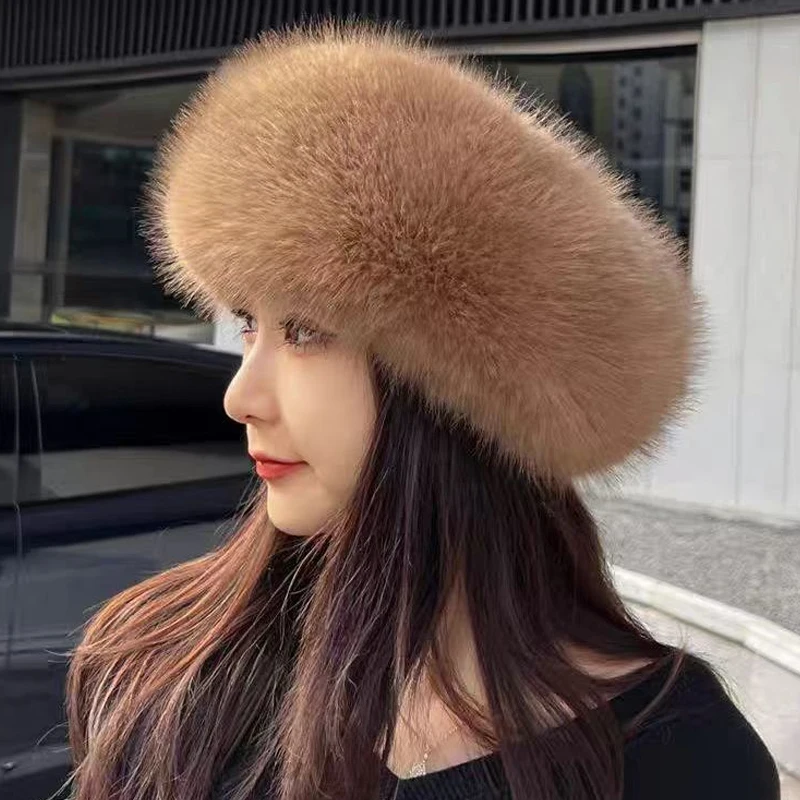 Fascia per capelli in peluche tinta unita Cappello invernale caldo in pelliccia sintetica Morbido elastico con pelliccia sciolta e una versatile fascia regolabile per le donne