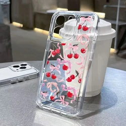 Luxury Shockproof Soft Clear Phone Case For iPhone 16 15 14 13 12 11 Pro Max XS XR 7 8 Plus SE 2020 Cherry bowknot Pattern Cover