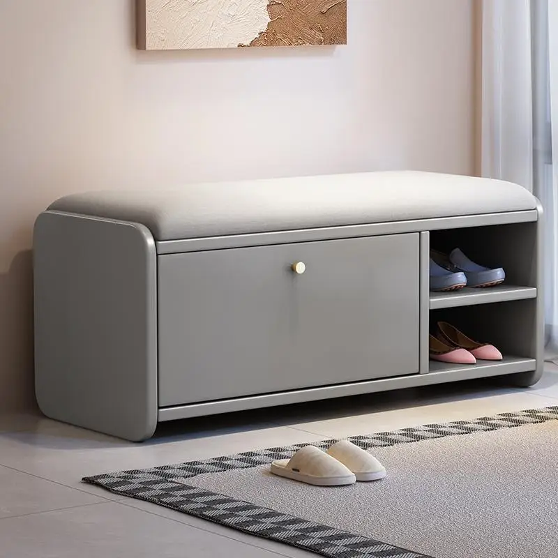 Nordic solid wood tipping bucket shoe changing stool shoe cabinet enters the door, household seat integrated bench