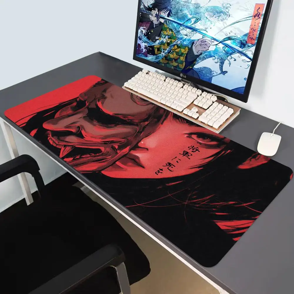 

40x90cm Gaming Samurai Oni Mouse Pad Japan Mask Girl Deskmat Large Gamer Professional Premium Mousepad Speed Control Accessories
