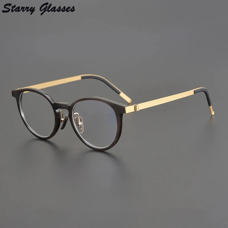 

Buffalo Horn titanium Men Eyeglasses Round Fashion Handmade Natural Optical Eyewear Women Reading Personality Glasses Frame