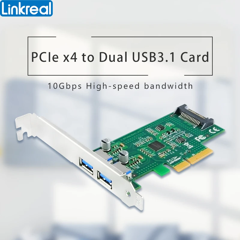 Linkreal 2-Port PCIe x4 USB 3.1 Type-A Controller Expansion Card-LRSU9A42-2A